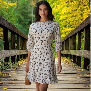 Faithfull the Brand size 4 white brown floral dress